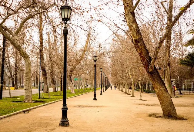 Paseo arbolado del Parque Forestal en el centro de Santiago
